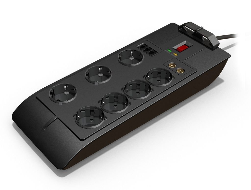 V7 7-Outlet Home/Office Surge Protector, 1.8m Cord, 2050 Joules - Black - SA0718B-8E5