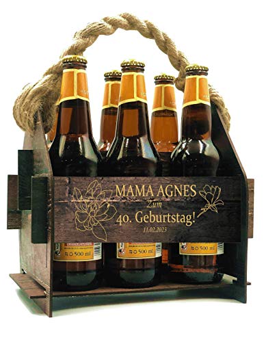 Generisch Beer Carrier Wooden Beer Crate Bottle Holder Carrier Carrier Basket Personalised Gifts Birthday Men Gifts Bottle Box Bottle Basket 6 Bottles 23 x 22.5 cm Engraving (Pattern 5)