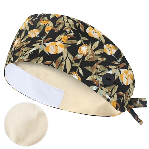 Image of Adjustable Scrub Cap with Button, Satin-Lined Cotton Scrub Hat Sweatband, Elastic Working Hat Unisex, One Size
