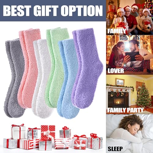 Image of CHOWISH Womens Fuzzy Slipper Socks Super Soft Microfiber Fluffy Cozy Winter Warm Fuzzy Crew Socks