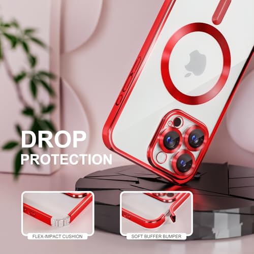Image of Misea Magnetic for iPhone 16 Pro Case Compatible with MagSafe Red | [Never Yellowing] [Military Drop Protection] Full Camera Lens Protector Plating Soft Clear Phone Case for Women, Red