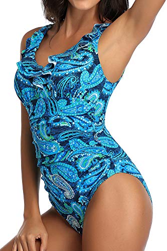 PERONA Women's One Piece Swimsuits Tummy Control Bathing Suits Ruffled Plus Size Swimwear4