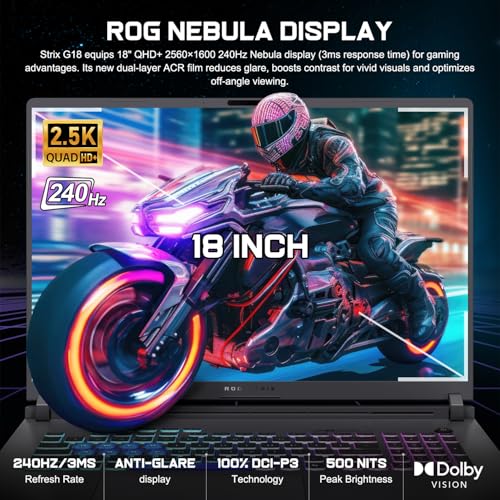 Image of ASUS ROG Strix G18 Ultra 9 Gaming Laptop, 18 inch 2.5K QHD+ 240Hz IPS Nebula Display, RTX 5060, Intel Core Ultra 9 275HX, 32GB DDR5, 1TB SSD, 4-Zone RGB Backlit, Numeric Keypad, Win 11 Home, w /Bundle