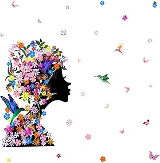 aksldf バタフライフェアリーフラワーガールビューティーアートウォールステッカーPVCfor Living Room Kids Room Home Decoration Wall Decal Home Decor Murals 60x46cm