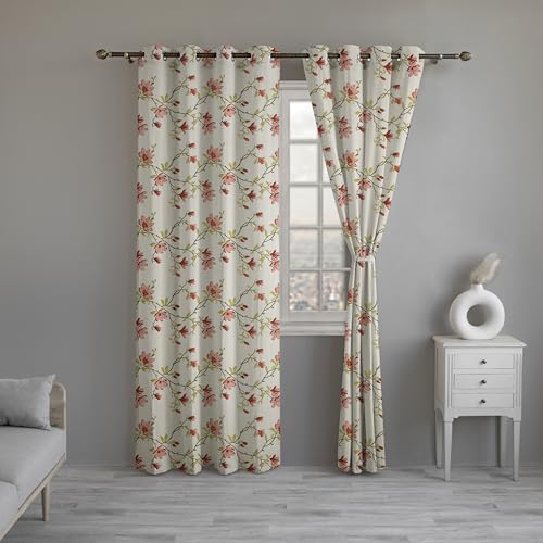 Image of LINENWALAS Decorative Printed Cotton Semi Sheer Curtains 6.5 Feet Long Set of 2 Panel, Grommet Hanging, Floral Printed Long Door Curtains for Living Room, Home Decor (L-6.5xW-4.5 Feet, Amer Bel)