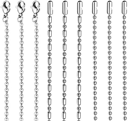 JOERICA 9PCS Stainless Steel Dog Tag Chain Necklace for Men Women Necklace 18-24 inches