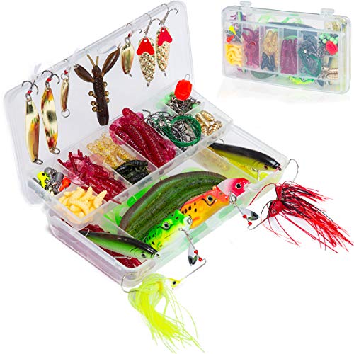 SHXH 137 Pcs Fishing Lures Kit,Top-Water Lures Tackle Box,Baits Tackle Including Crank-baits Spinner-baits Plastic Worms Jigs and More Fishing Gear