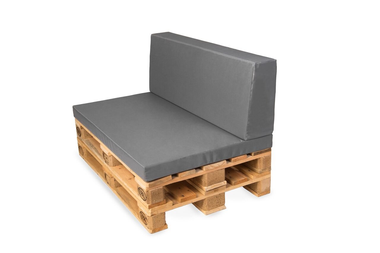 TexDeko Poduszki na palety z oparciem, 2-częściowa, sofa paletowa, tapicerka na paletach (120 x 80 x 8 cm), poduszka piankowa do europalety wewnątrz i na zewnątrz (szara z powłoką wodoodporną)
