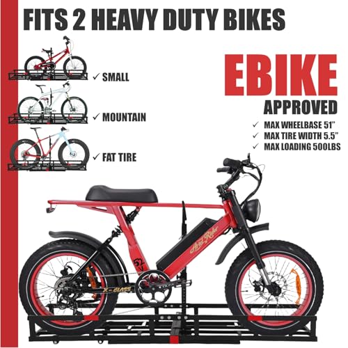 Xtraezzy HCCBR01-RACK Hitch-Mount Bike Rack For Ebike Heavy-Duty - Comes With Cargo Carrier Fits 2 Electric Fat-Tire Mountain Bicycles thumb #2