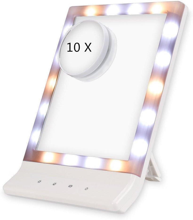 LED Makeup Mirror - Touch Screen 18 LED Cosmetic Vanity Mirror, Powered by USB Cable or ４AA Batteries(Included), on Table or Wall Mounted, with a Removable 10X Magnifying Mini Spot Mirror Sucked on