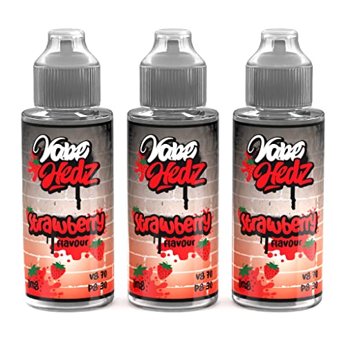 VAPE-HEDZ-Vape-Juice-No-Nicotine--Triple-Pack-E-Liquid--Strawberry-100-ml-E-Juice-7030-Ratio-300-ml-Short-Fill-E-Cigarette-Vape-Liquid-No-Tar-Or-Tobacco
