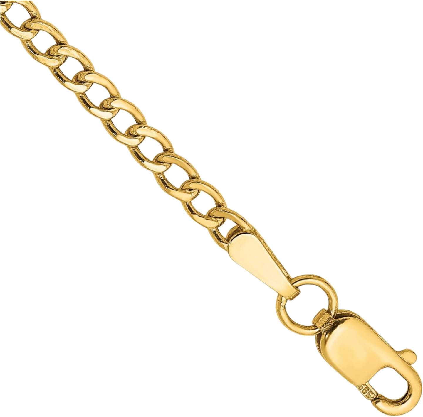 IceCarats 14K Yellow Gold 2.5mm Curb Chain Link Bracelet Anklet, Polished, Matte
