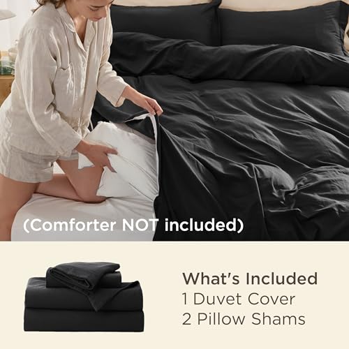 Image of Bedsure Black California King Duvet Cover - Prewashed Cotton-Like Polyester Extra Soft Bedding Set, Includes 1 Cal King Duvet Cover 104x98 Inches with Zipper Closure & 2 Pillow Shams, No Comforter