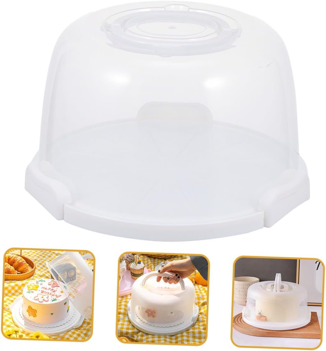 Reusable 8-inch White Tall Portable Cake Carrier Cake Box with Handle Bakery Container for Birthday Packing and Transport