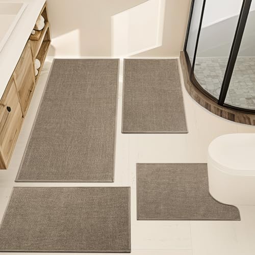 YIHOUSE Brown Bathroom Rug Sets 4 Piece, Dark Beige Absorbent