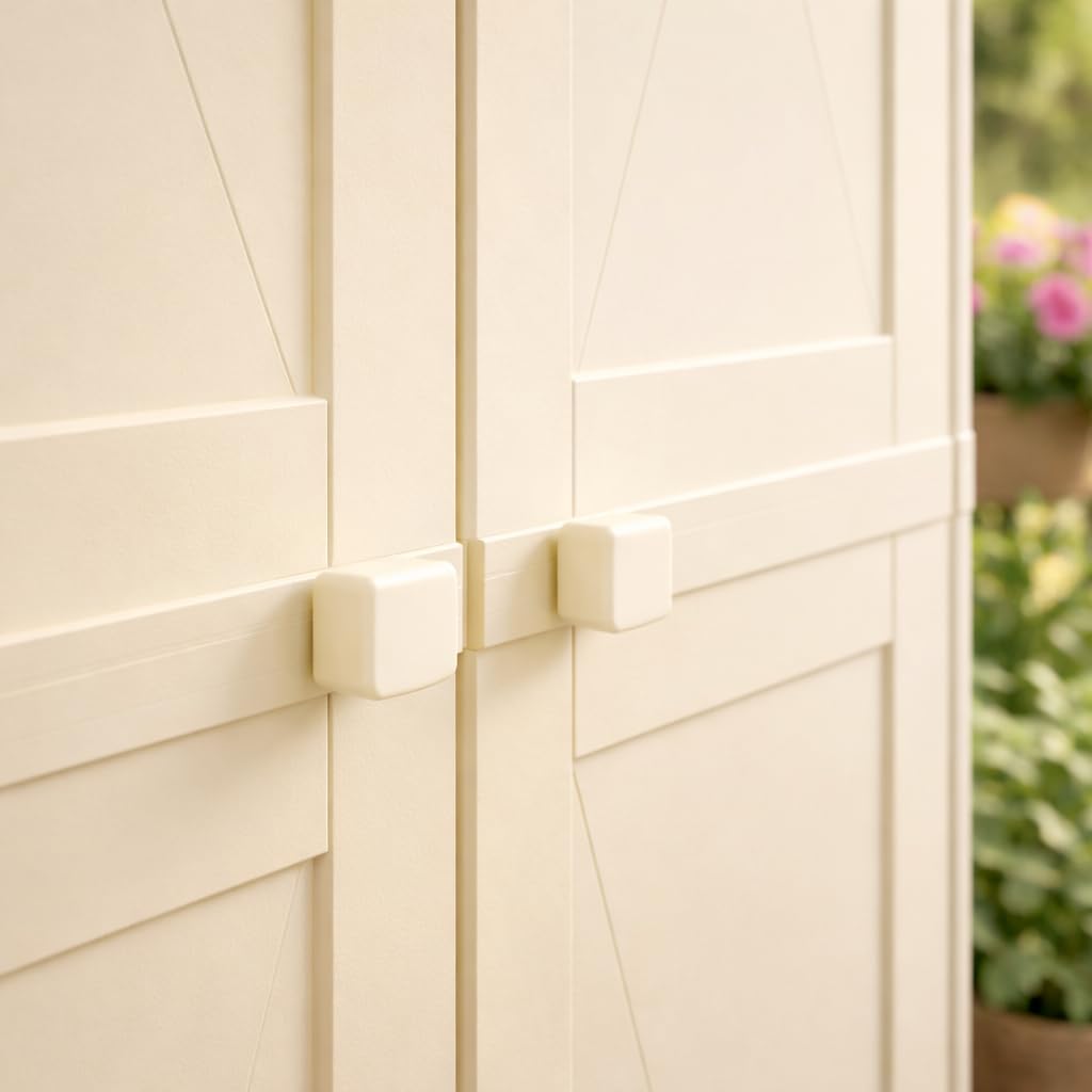 Armadio Multiuso in Plastica 79x43x164 cm – Armadio Contenitore 2 Ante con 5 Vani Interni per Organizzazione Casa (Panna)