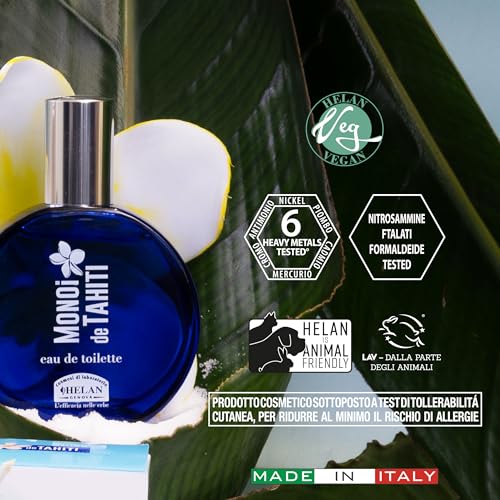 Helan, Tahiti Monoi, woda toaletowa, perfumy damskie do skóry i włosów - perfumy damskie na lato z miąższem kokosowym i kwiatami Tiaré - 50 ml - Made in Italy
