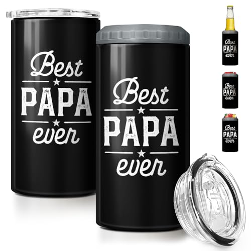 Image of SANDJEST 4-in-1 Dad Tumbler Gifts for Dad from Daughter Son - 12oz Best Papa Ever Can Cooler Tumblers Cup - Stainless Steel Insulated Cans Coozie Christmas, Birthday, Father's Day Gift