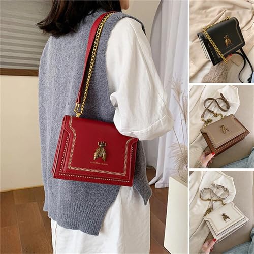 Elegant Bee Patch Crossbody Bag for Women,Vintage Bee Single Shoulder Handbag,Shoulder Bag with Metal Chain Strap.4