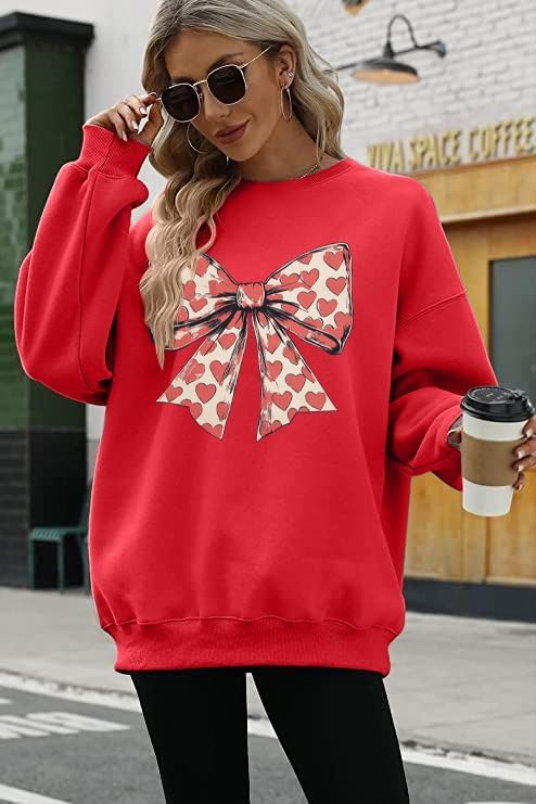 KIMSOONG Valentines Day Love Heart Sweatshirt Women Bow Graphic Long Sleeve Shirt Casual Valentines Gifts Pullover Tops - Image 4