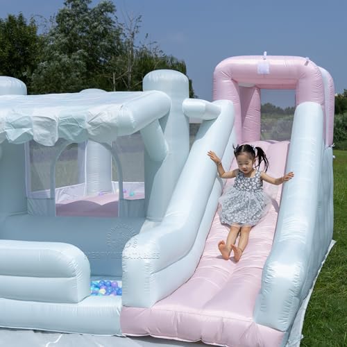 Kids Toddle Pink Bouncy Castle with Ball Pit and Canopy - Image 2