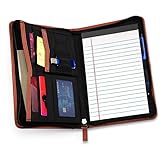 Lcjtop Junior Business Padfolio - A5 PU Leather Portfolio Binder & Zippered Binder Folder with 5 x 8 Writing Pad and Interior Storage Pocket Executive Business Organizer for Men Women,Brown