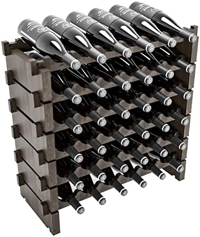 Beyond Your Thoughts Wine Rack Pine Wood 36 Bottle Capacity Stackable Storage Stand Display Shelves, Wobble-Free, Thicker Wood, Walnut (36 Bottle Capacity, 6 Rows x 6)