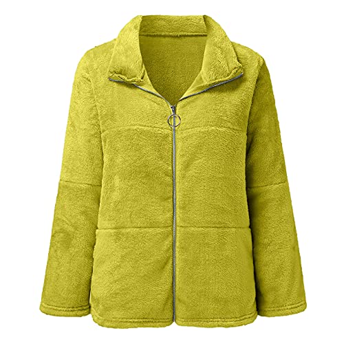 Cardigan en peluche tendance femme veste chaude jaune taille L zippée