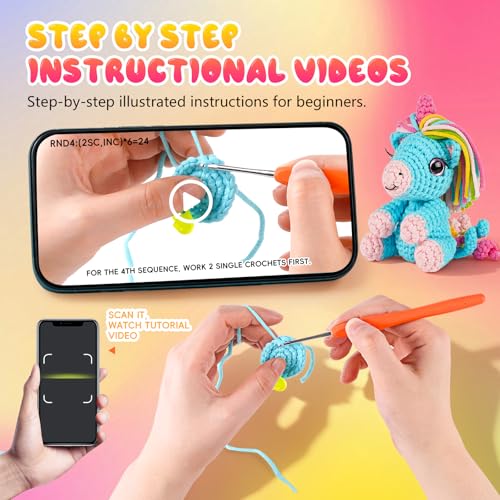 Image of Gipony Crochet Kit for Beginners Animal,Crochet Animal Kits,Crocheting Kit for Starters,Learn to Crochet with Step-by-Step Video Tutorials,Beginner Crochet Kits for Adults(2 Pack Unicorn​)