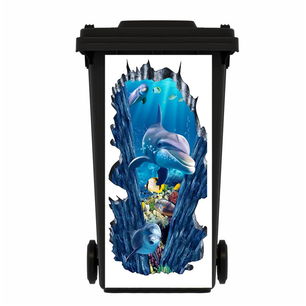 NMBVFC Marine Animal Wheelie Bin Stickers, PVC Dustbin Stickers, Waterproof Self-Adhesive Decorative Bin Decals Outdoor Waste Management 31 * 70cm