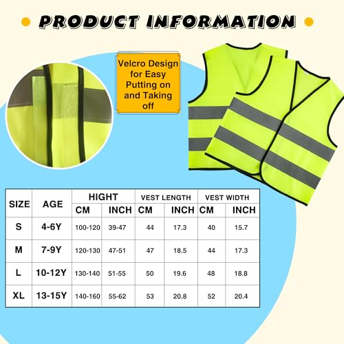 6 Pcs Kid High Vis Vest High Visibility Safety Vest with Reflective Strip Reflective Hi Vis Vest for Outdoor Activities (S, 4-6 years(100-120 cm)) - Image 2
