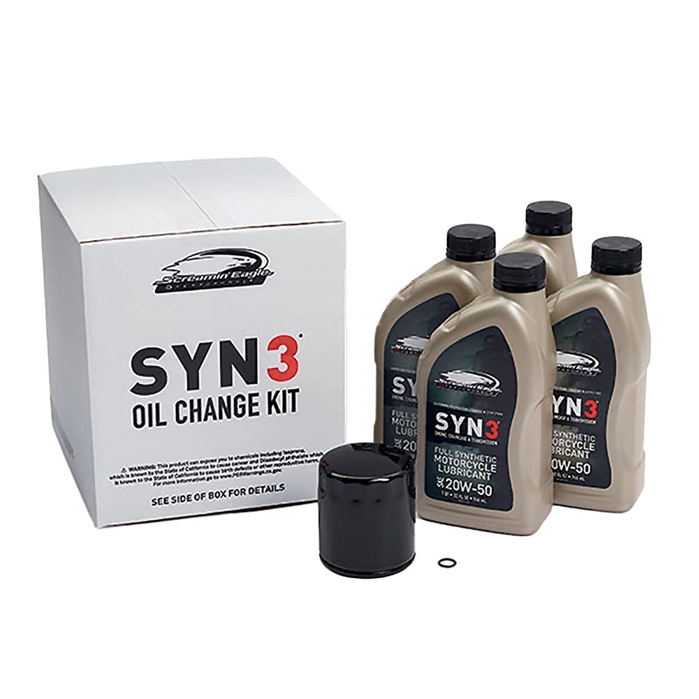 HARLEY-DAVIDSON Motorrad Ölwechsel Set - Super Premium 5 Ölfilter + Syn3 Motor-Öl SAE 20W-50 (4 L) + O-Ring Dichtung, Schwarz