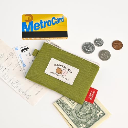 Image of Monolike Happy and Lucky Card Case, Green - Small Nylon Pouch, Portable Keychain Coin Purse, Waterproof Card Sleeve, Compact Daily Organizer Case