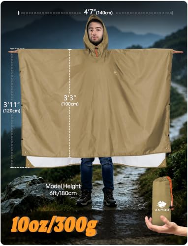 Image of ANYOO Hooded Rain Poncho for Adults Waterproof Lightweight Rain Coat for Men Women Reusable Rain Jacket for Emergency Outdoor