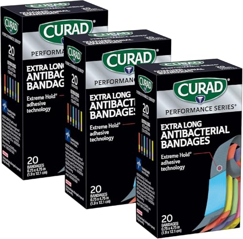 CURAD Performance Series Antibacterial Bandages Extra Long 0.75 x 4.75 60 Count