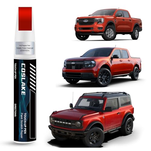 COSLAKE Car Touch Up Paint(Hot Pepper Red Metallic Tinted Clearcoat(EA/M7403A)) for Ford, Car Paint Scratch Repair Kit, Quick & Easy Solution, 2 in 1 Scratch Remover Pen with 2PCS Micro Applicators