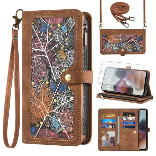 Étui Moto G56 5G Asuwish Marron en cuir synthétique premium avec finitions de haute qualité