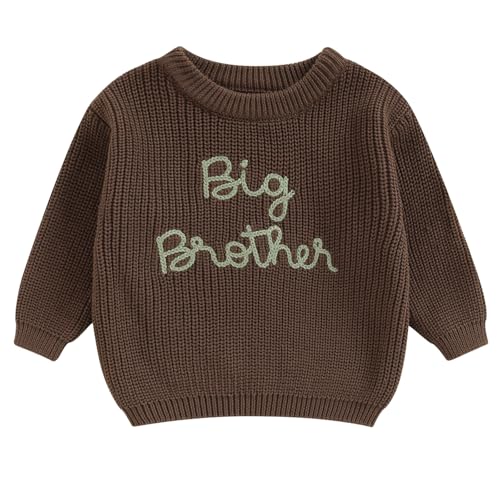 Big Brother Little Brother Matching Sweaters Toddler Boy Letter Crewneck Knitted Pullovers Tops Kids Fall Outfit (Big Brohter Sweater Brown,18-24 Months)