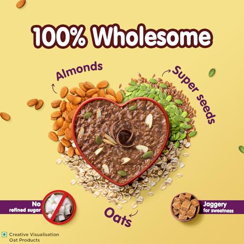 Image of Saffola 25g High Protein Oats | 14g High Fibre | 400g | Chocolate flavour | No Refined Sugar | With Almonds, Raisin, Pumpkin and Chia Seeds | Rolled Oats for Weight management & Muscle gain
