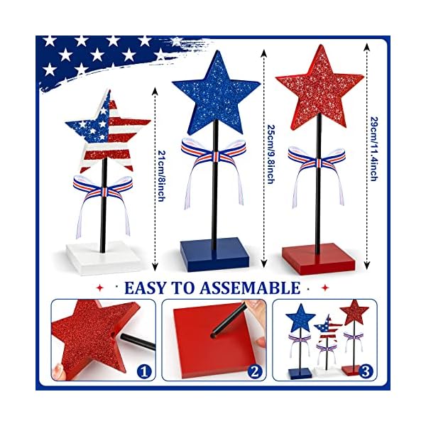   3-Pieces-Independence-Day-Table-Decorations-Wood-Star-Set-Patriotic-Tiered-Tray-DecorRustic-Memorial-Day-Table-DecorationsRed-White-and-Blue-Decorations-for-Home-TablesStar