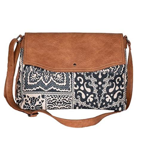 Western Style Upcycled Recycled Vintage Shoulder Bag with Laptop Compartment and Vegan Leather