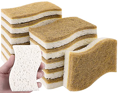 12 Pack Natural Sponges,Eco Friendly Kitchen Sponge,Natural Dish Sponges For Washing Dishes,Biodegradable Compostable Cellulose And Coconut Scrubber Sponge For Kitchen,Non-Scratch,Odor Free #TOP1