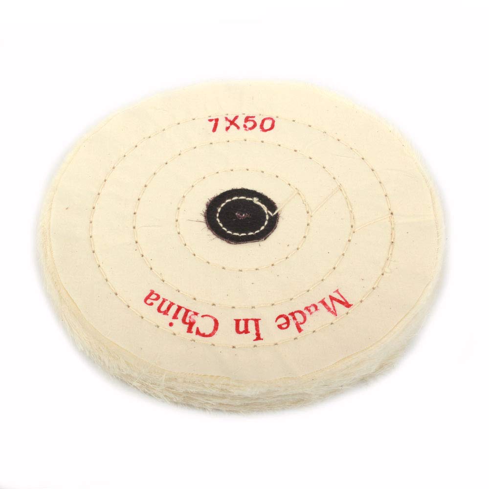 7 Inch Cloth Buffing Polishing wheel with 4mm Arbor for Bench Grinder Buffer Tool, White, 50 Ply