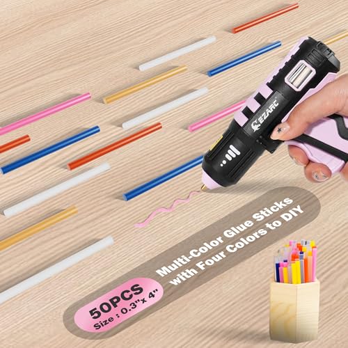Image of EZARC Cordless Hot Glue Gun, 15s Fast Heating 12V Mini Glue Gun for DIY Crafts, Home Repairs, School Projects, Decorations, with 50 Mini Glue Sticks, Pink