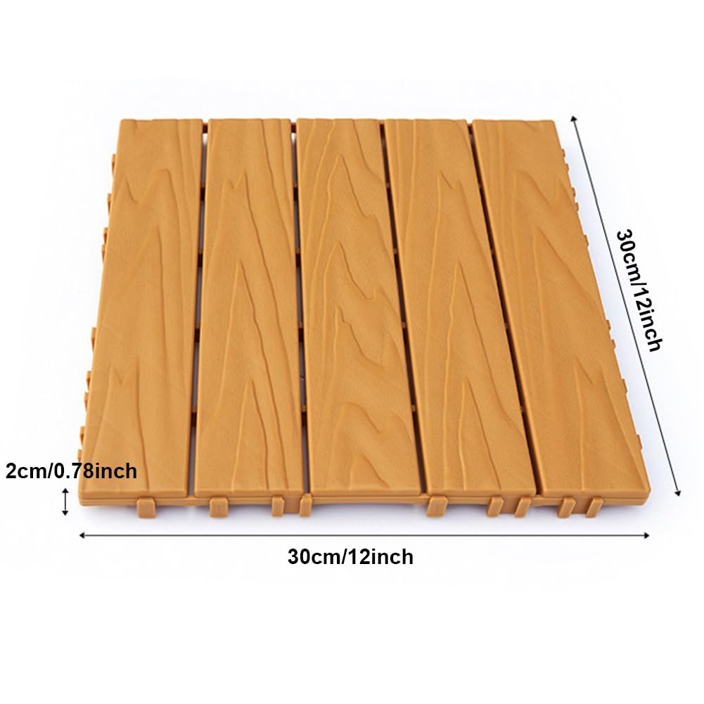 11 Pièces Dalles de Terrasse de Balcon en PVC avec Bois, Caillebotis de Patio Extérieur Imperméable Antidérapant À Clipser pour Porche Piscine, Utilisation par Tous les Temps(Coffee)