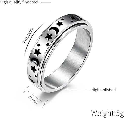 Miniatura 2 de Anillo giratorio de acero inoxidable para mujeres y hombres, anillos de ansiedad, anillos para aliviar el estrés, luna, estrella, compromiso, boda,