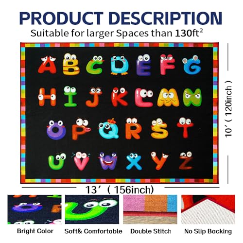 AlaTyche 13x10ft ABC Classroom Rug,Extra Large Black Classroom Rugs Elementary, Preschool Rug for Classrooms, Daycare Rugs for Kindergarten, Alphabet Kid Educational Mat by AlaTyche - Image 2