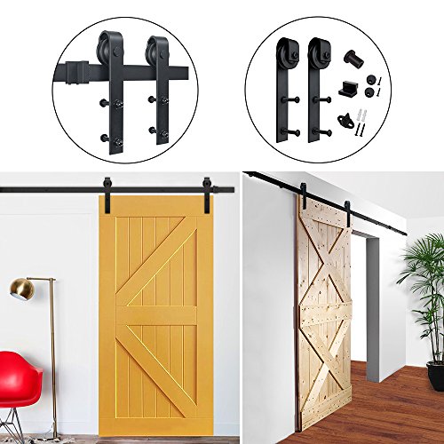 Hahaemall 8FT American Single Sliding Barn Door Hardware Best Heavy Track Hanging Kit (J shape hangers)