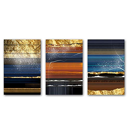 Tableau abstrait contemporain bleu or rouge 60x90cm lot de 3 toiles murales salon