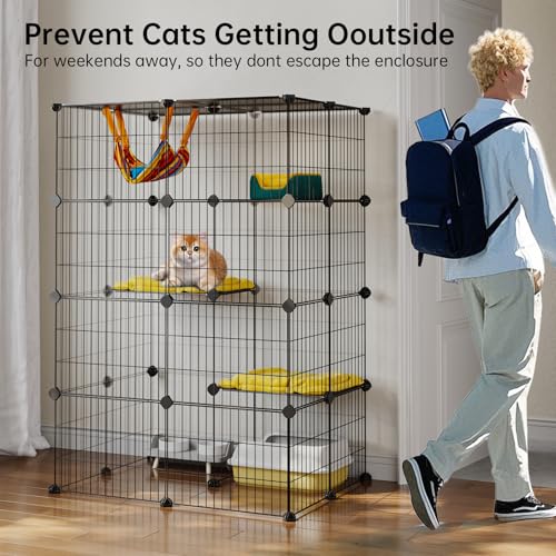 Oneluck Gaiolas grandes para gatos de 4 camadas de 47,2 polegadas DIY cercadinho de metal destacável